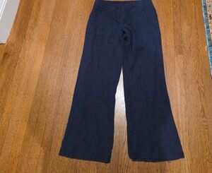 Linen Wide Leg Navy Pants